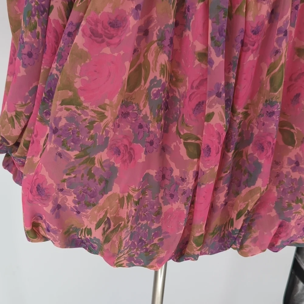 For Love & Lemon Floral One Shoulder Mini Dress Pink 1X party cocktail 80s 90s - Picture 7 of 11